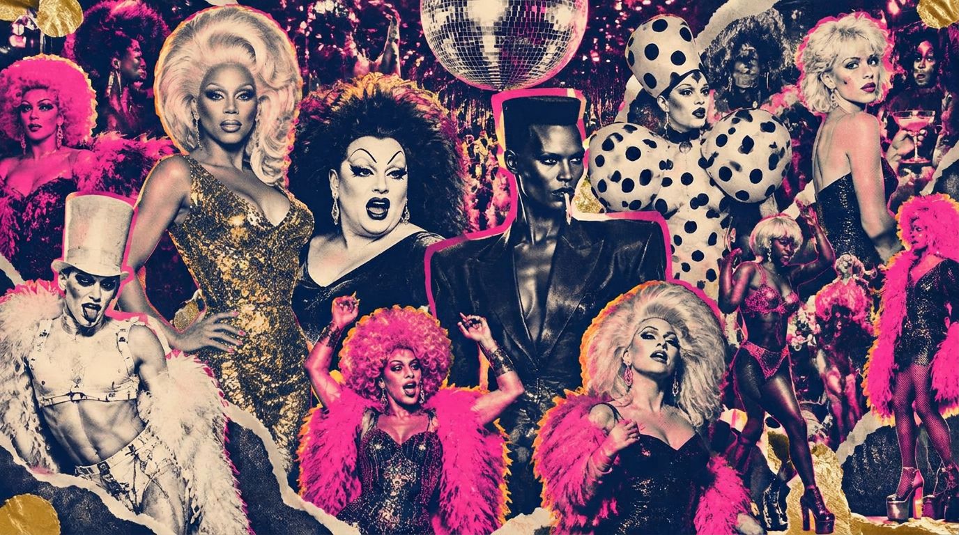 Disco ball scattering gold and pink light across a glamorous nightclub